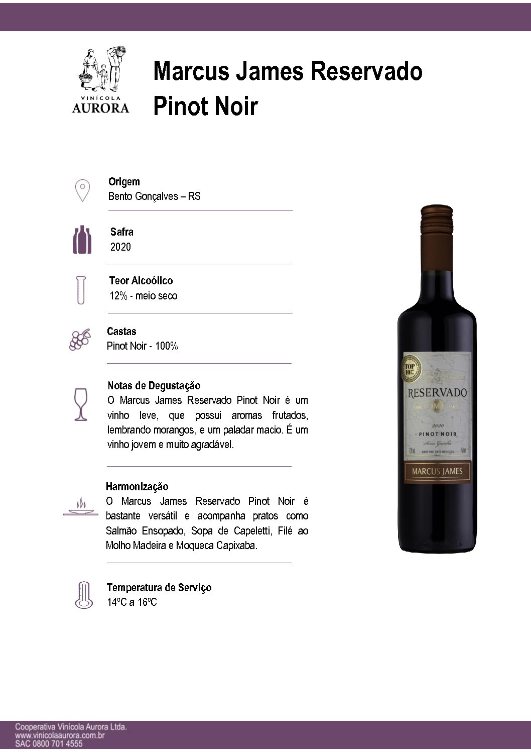 Vinho Marcus James Reservado Pinot Noir Demi-Sec 750 mL